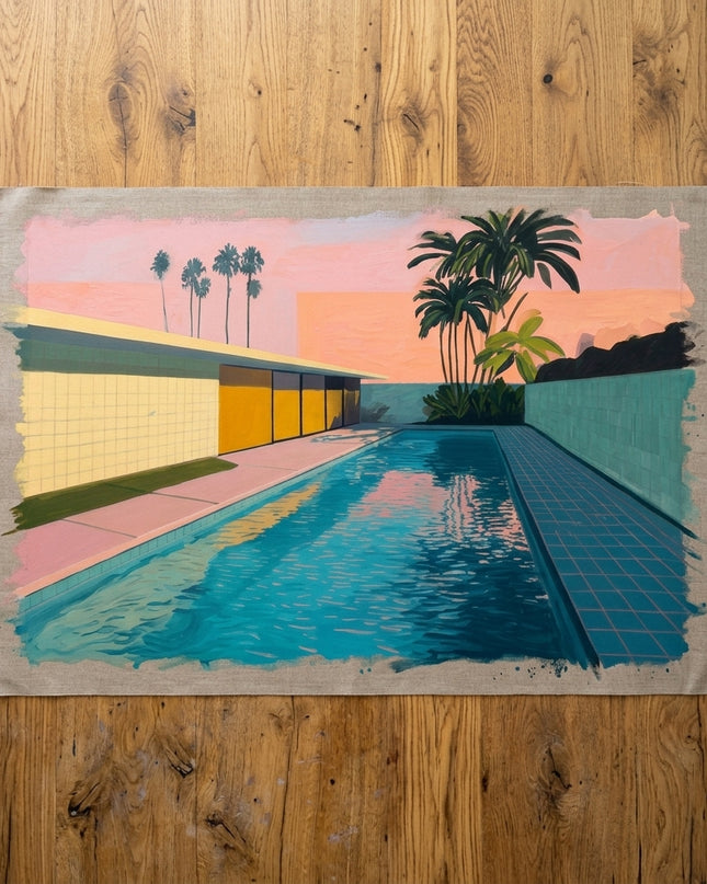 Pool Noir hand-painted original as unrolled canvas on studio table, shown without frame