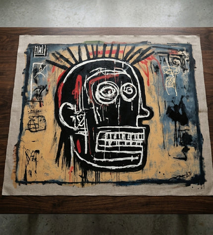 Primal Identity hand-painted original as unrolled canvas on studio table, shown without frame