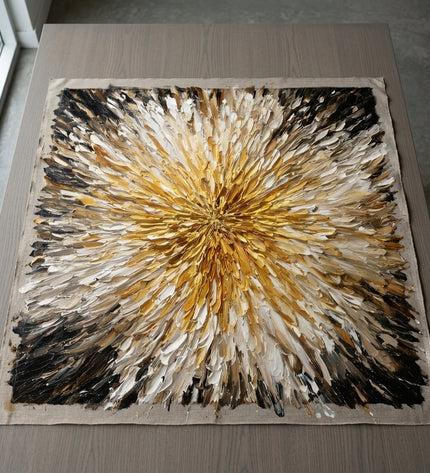 Radiance Petals hand-painted original as unrolled canvas on studio table, shown without frame