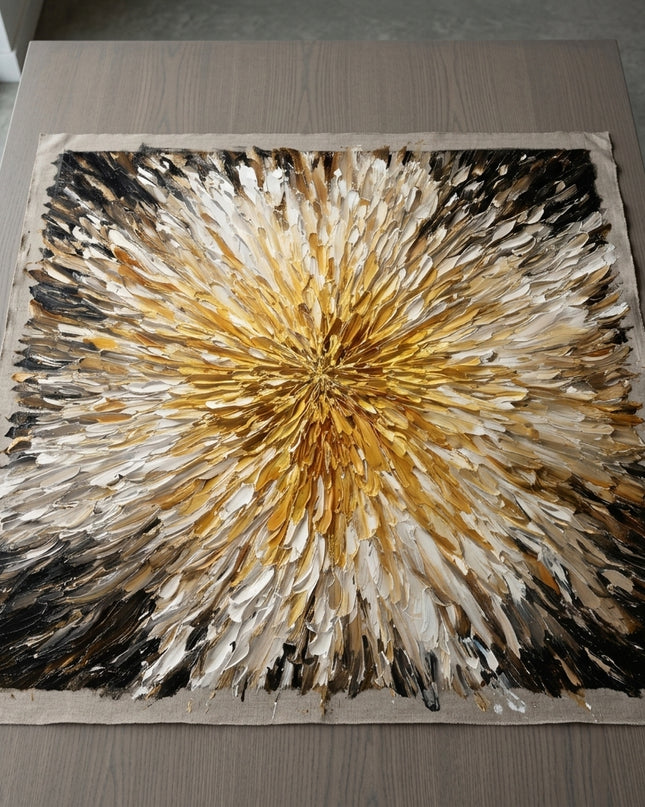 Radiance Petals hand-painted original as unrolled canvas on studio table, shown without frame