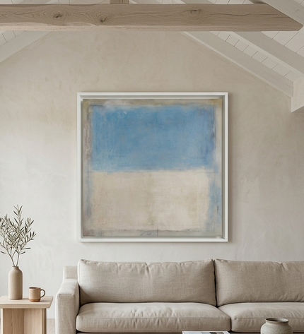 Sea & Sand abstract color field painting in coastal Scandinavian living room