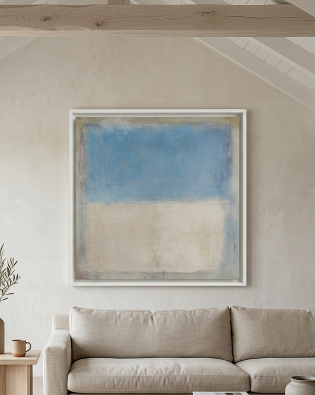 Sea & Sand abstract color field painting in coastal Scandinavian living room