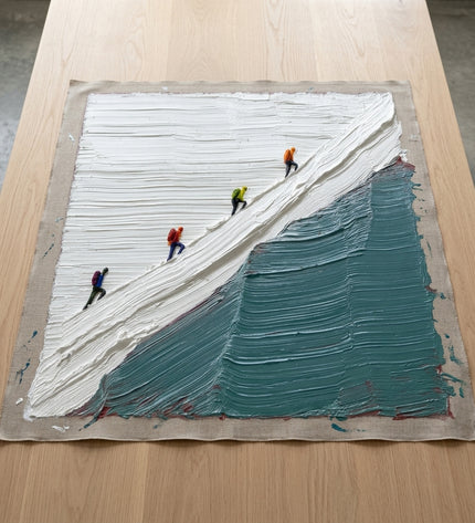 The Ascent hand-painted original as unrolled canvas on studio table, shown without frame