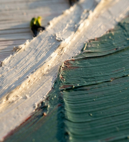 Close-up detail of The Ascent showing textured impasto brushstrokes