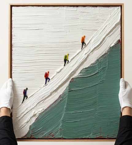 Art handler presenting The Ascent large format original painting