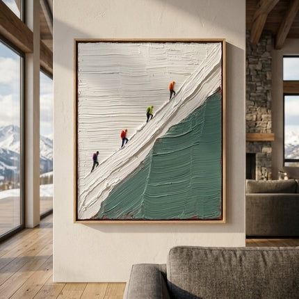 The Ascent original hand-painted mountain art in modern lodge living room