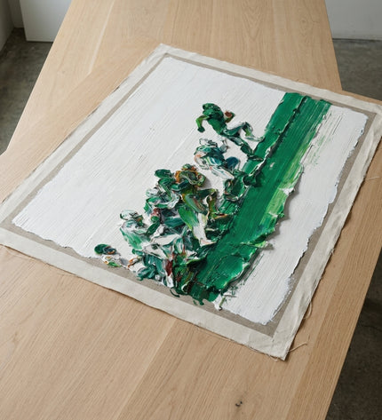 The Breakaway hand-painted original as unrolled canvas on studio table, shown without frame