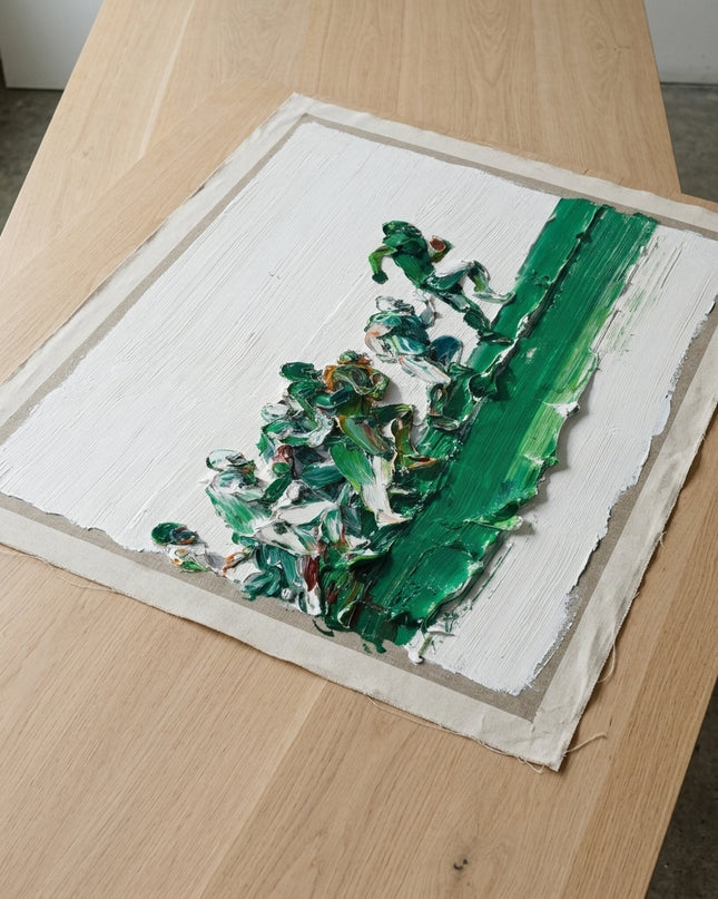The Breakaway hand-painted original as unrolled canvas on studio table, shown without frame