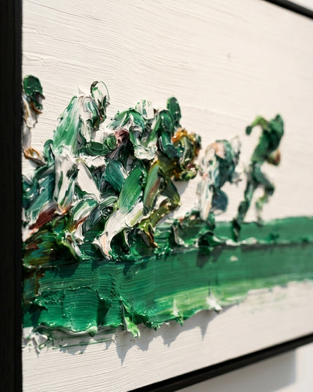 Close-up detail of The Breakaway showing thick impasto brushstrokes