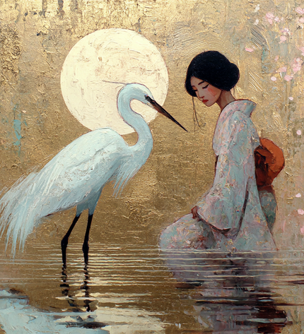 The Geisha's Fortune hand-painted landscape canvas art in interior setting