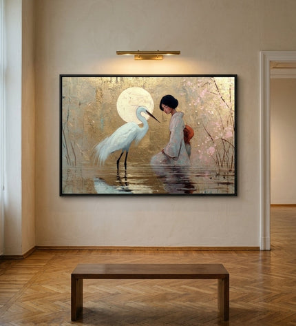 The Geisha's Fortune original canvas artwork displayed in a contemporary gallery setting