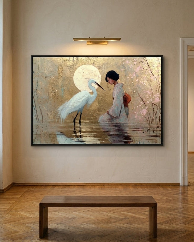 The Geisha's Fortune original canvas artwork displayed in a contemporary gallery setting