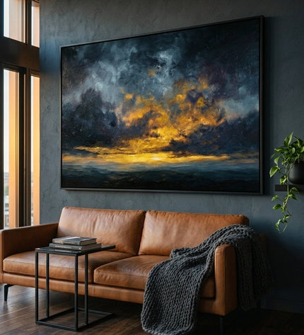 The Last Light original painting displayed in a modern living room