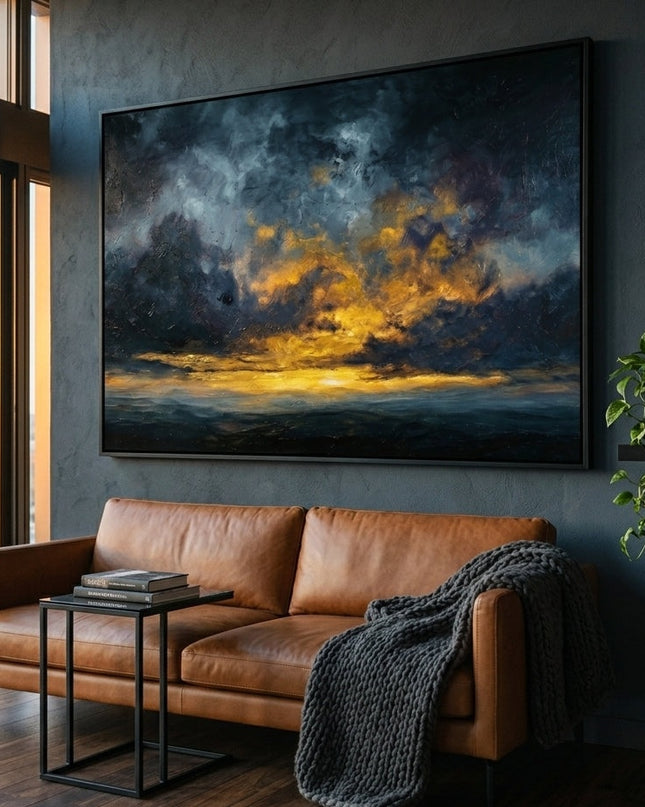 The Last Light original painting displayed in a modern living room