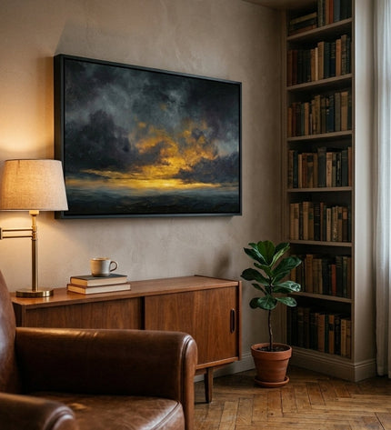 Side view of The Last Light framed canvas showing depth and texture