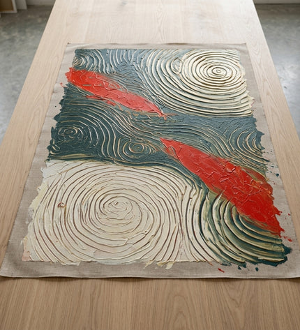 Tides of Blessings hand-painted original as unrolled canvas on studio table, shown without frame