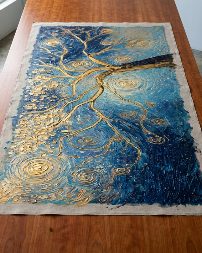 Tree of Dreams hand-painted original as unrolled canvas on studio table, shown without frame