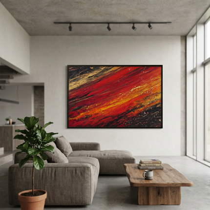 Passion Ripples hand-painted contemporary painting displayed in a spacious open-plan living room