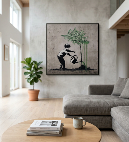 Harvest of Hope hand-painted floral painting displayed in a spacious open-plan living room