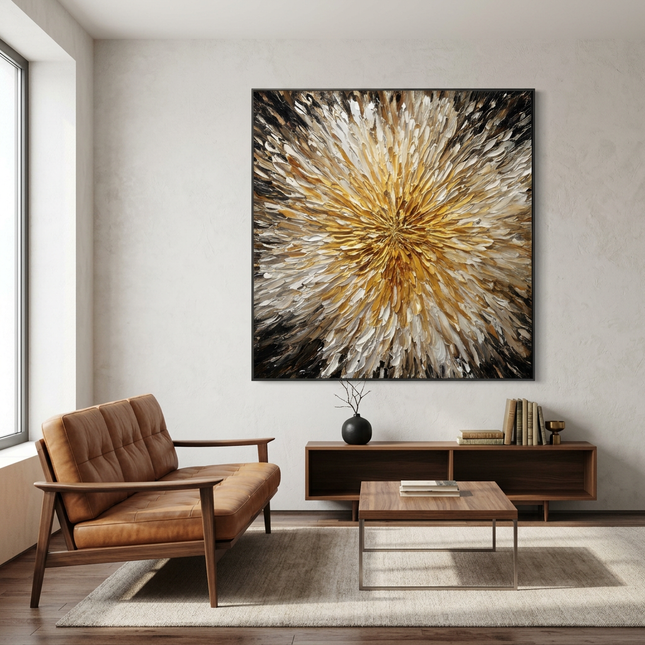 Radiance Petals hand-painted floral painting displayed in a contemporary living room