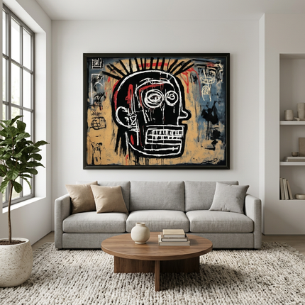 Primal Identity hand-painted cityscape painting displayed in a contemporary living room