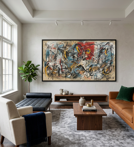 Perfect Storm hand-painted figurative painting displayed in a contemporary living room