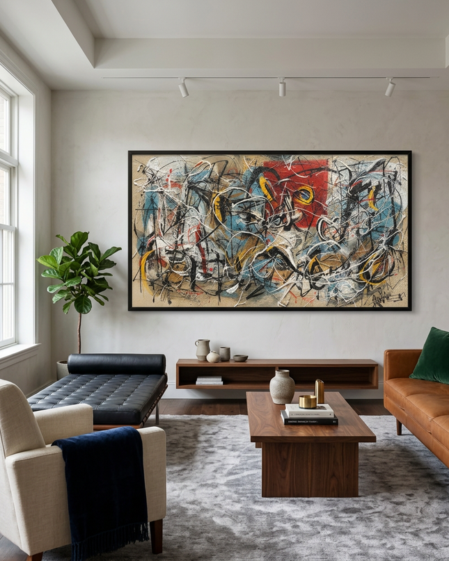 Perfect Storm hand-painted figurative painting displayed in a contemporary living room