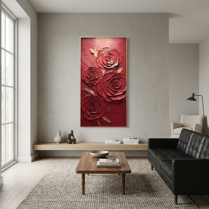 Roses of Desire hand-painted abstract painting displayed in a contemporary living room
