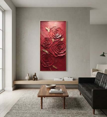 Roses of Desire hand-painted abstract painting displayed in a contemporary living room