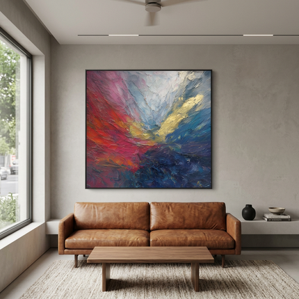 Luminous Tide hand-painted abstract painting displayed in a contemporary living room