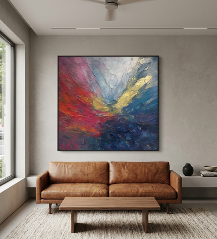 Luminous Tide hand-painted abstract painting displayed in a contemporary living room