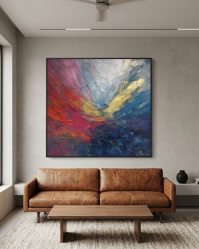 Luminous Tide hand-painted abstract painting displayed in a contemporary living room