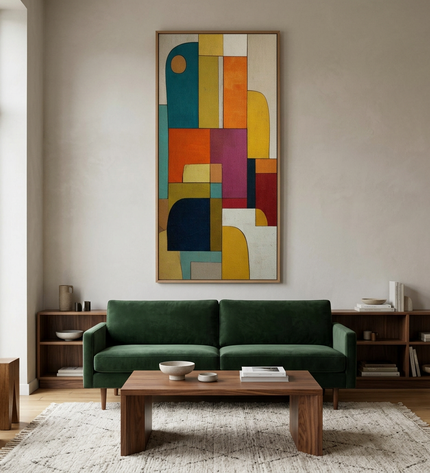 Urban Mosaic hand-painted abstract painting displayed in a contemporary living room
