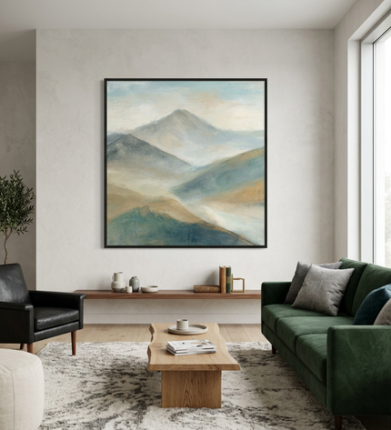Drifting Into Peace hand-painted abstract painting displayed in a contemporary living room