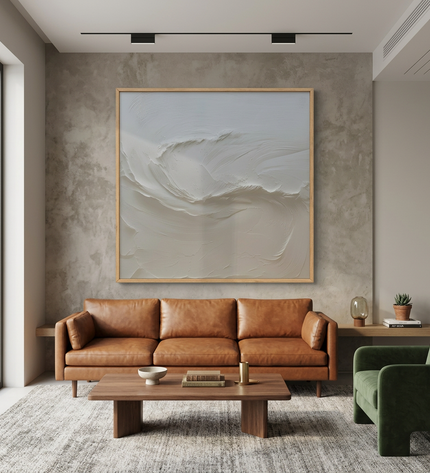Lunar Tides hand-painted landscape painting displayed in a contemporary living room