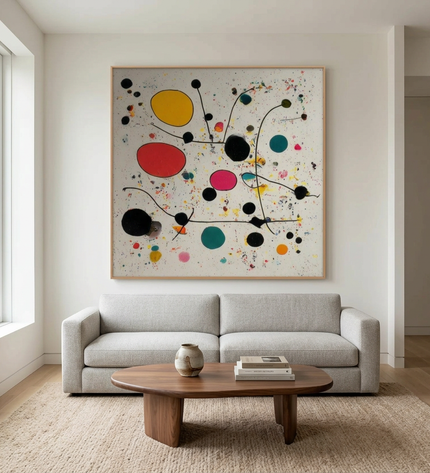 Molecules of Happiness hand-painted contemporary painting displayed in a contemporary living room