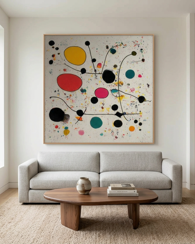 Molecules of Happiness hand-painted contemporary painting displayed in a contemporary living room