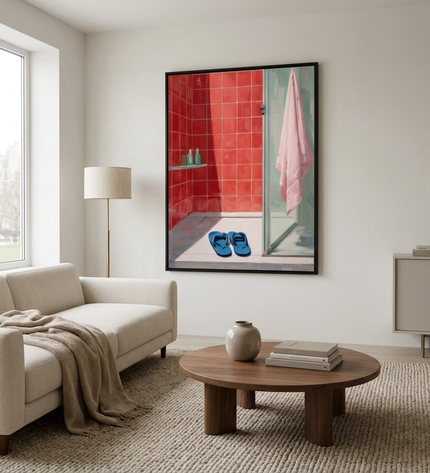 Holiday Vibe hand-painted contemporary painting displayed in a contemporary living room