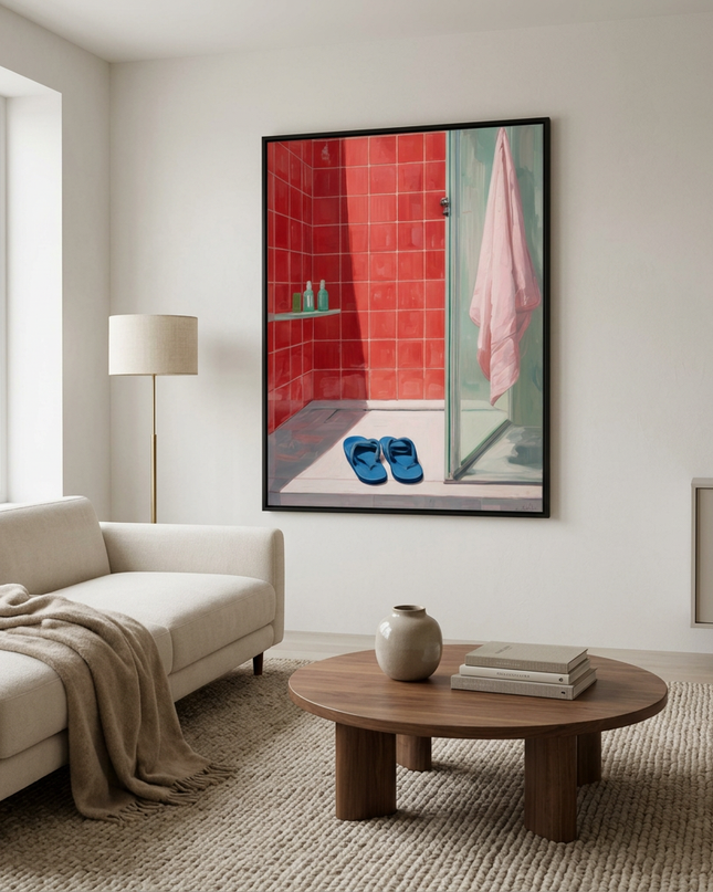 Holiday Vibe hand-painted contemporary painting displayed in a contemporary living room