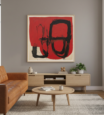 Ceremonial Forms hand-painted abstract painting displayed in a contemporary living room