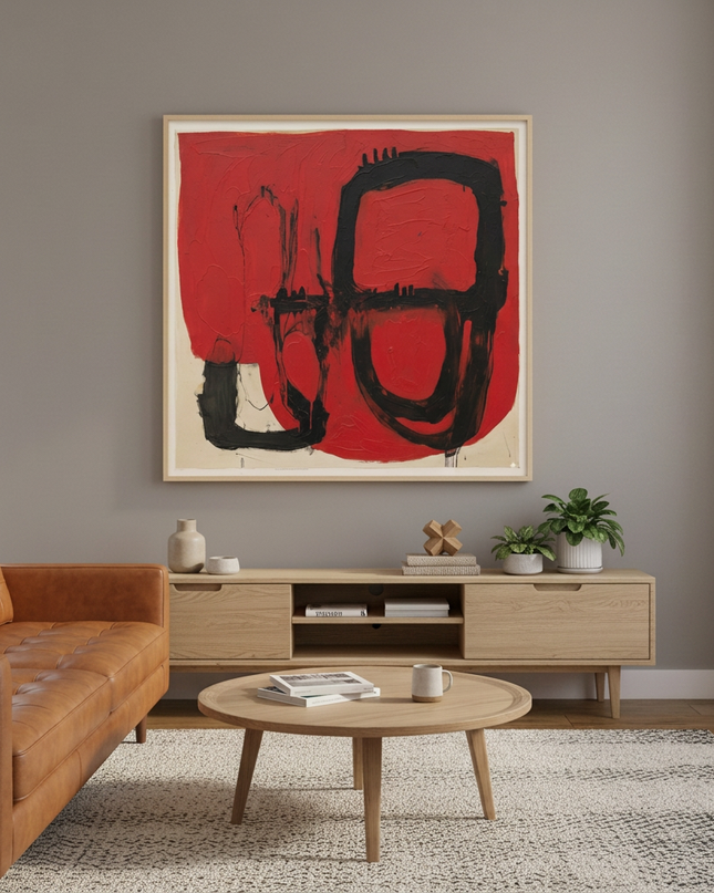 Ceremonial Forms hand-painted abstract painting displayed in a contemporary living room