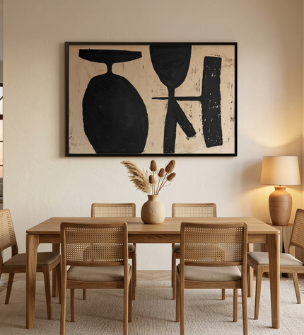 Form & Essence hand-painted landscape painting displayed in an elegant dining room