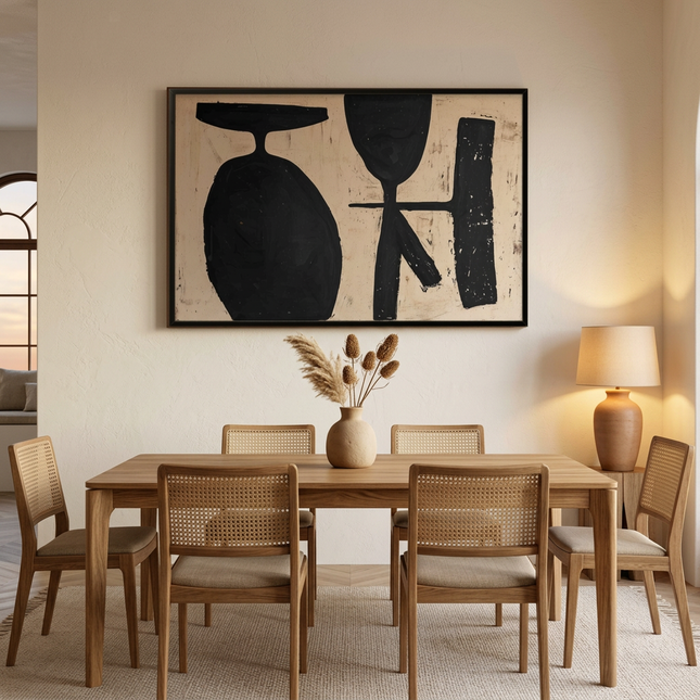 Form & Essence hand-painted landscape painting displayed in an elegant dining room