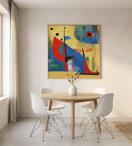 Voyager’s Dreams hand-painted abstract painting displayed in an elegant dining room