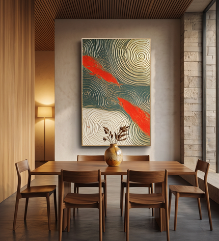Tides of Blessings hand-painted abstract painting displayed in an elegant dining room