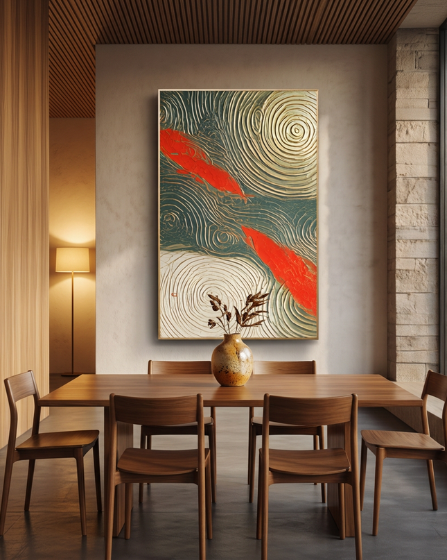 Tides of Blessings hand-painted abstract painting displayed in an elegant dining room