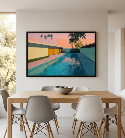 Pool Noir hand-painted landscape painting displayed in an elegant dining room