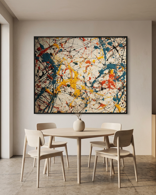 Sparks of Existence hand-painted animal portrait painting displayed in an elegant dining room