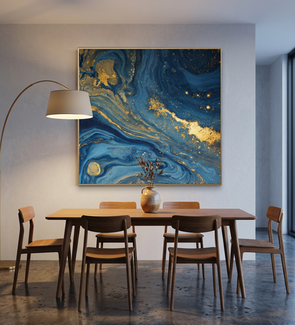 Ocean of Stars hand-painted landscape painting displayed in an elegant dining room