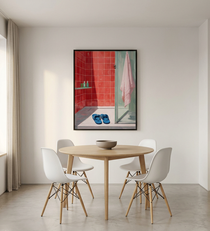 Holiday Vibe hand-painted contemporary painting displayed in an elegant dining room